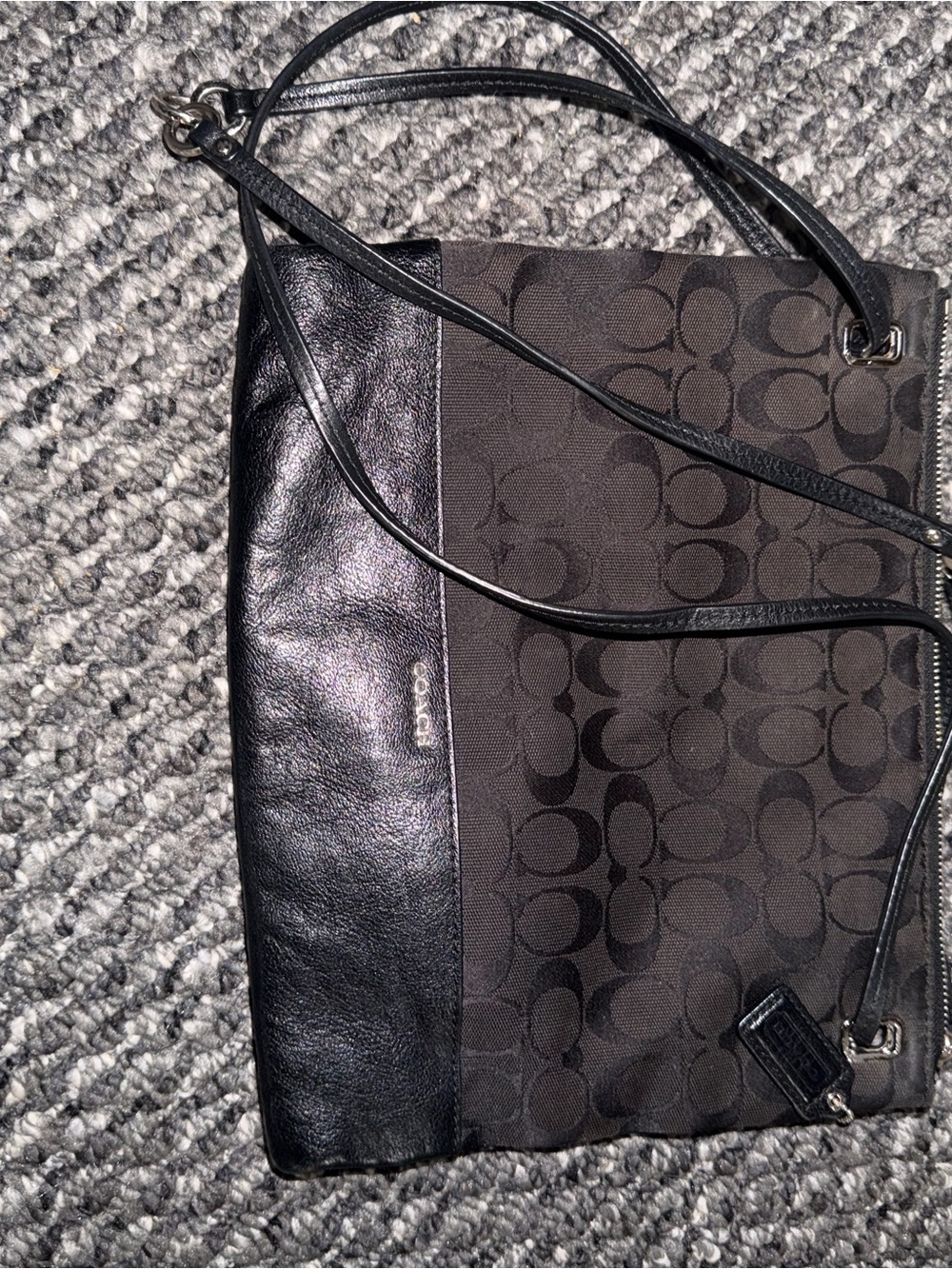 Coach Black Signature Canvas and Leather Shoulder Bag